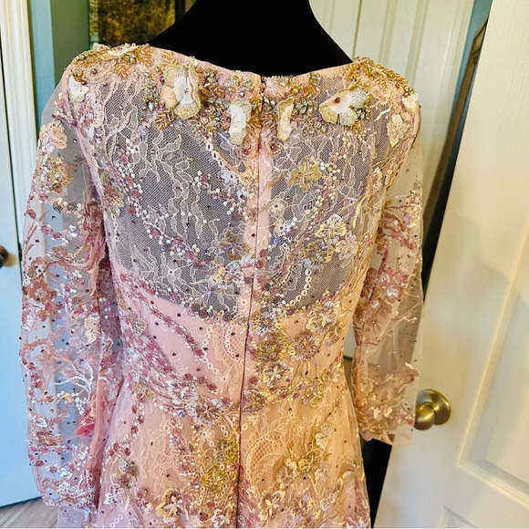 Mac Duggal 67501 Rose Pink Floral Detail Beaded Gown Midi Sz 8 NWT $598 - Picture 12 of 15